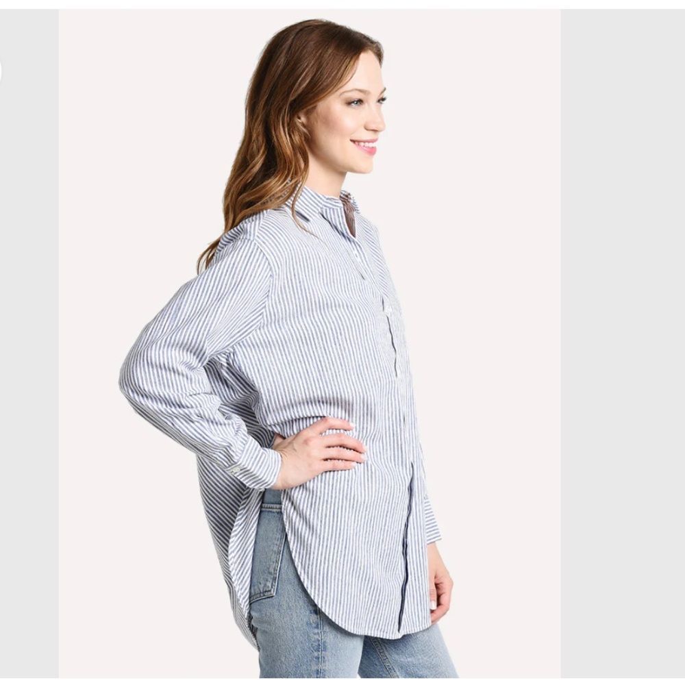 Vince Oversized space dye striped button down Minimalist Coastal Beachy - Picture 7 of 9